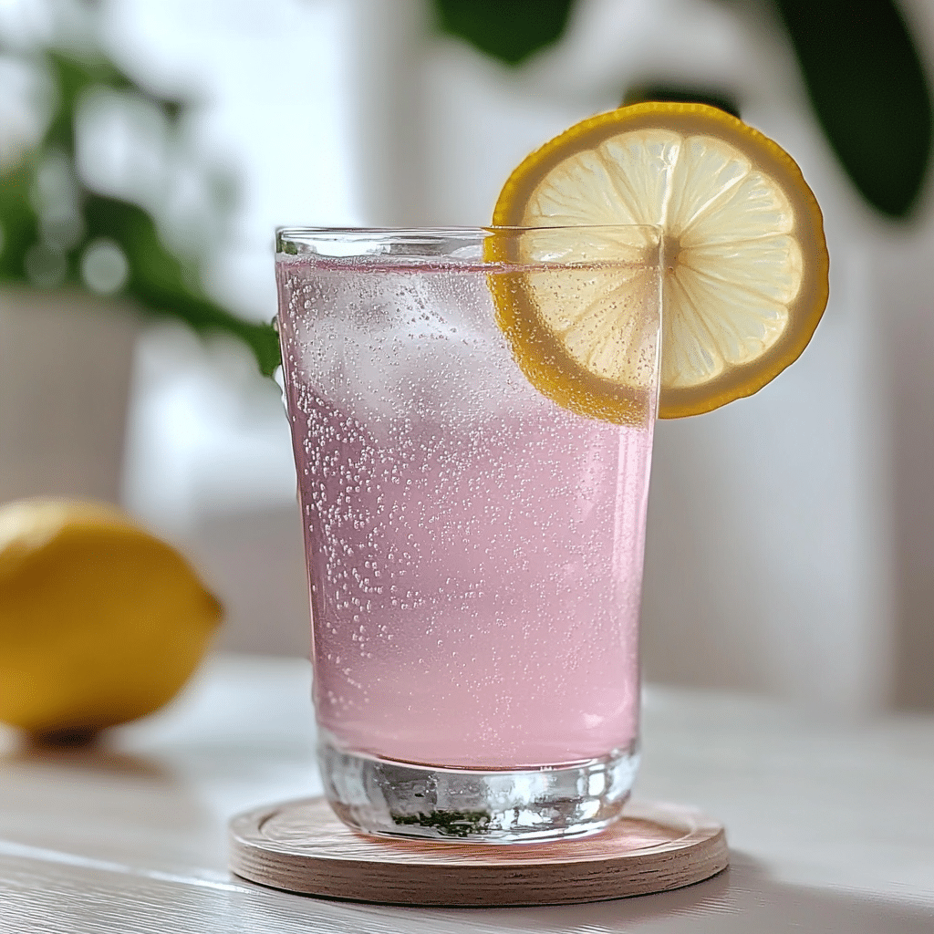 pink salt drink served with lemon slice