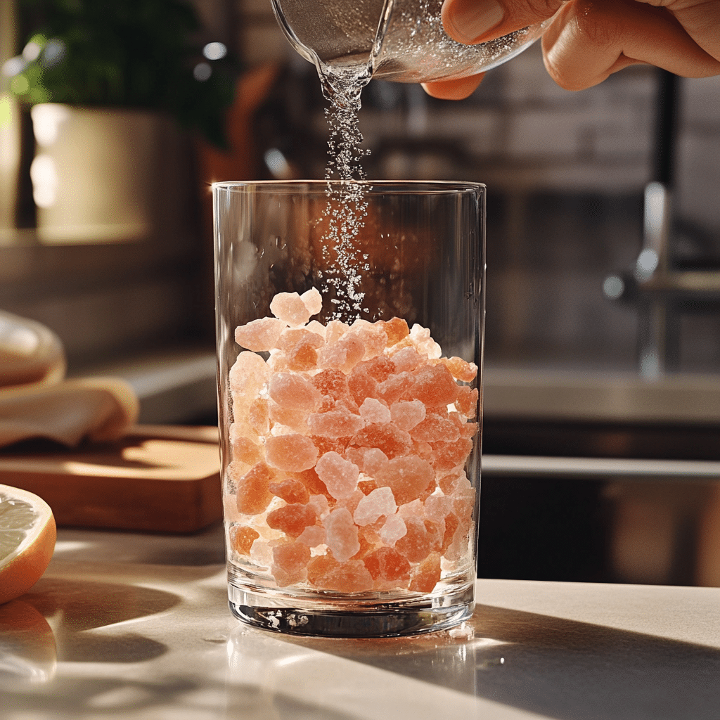 Stirring Himalayan salt into warm water