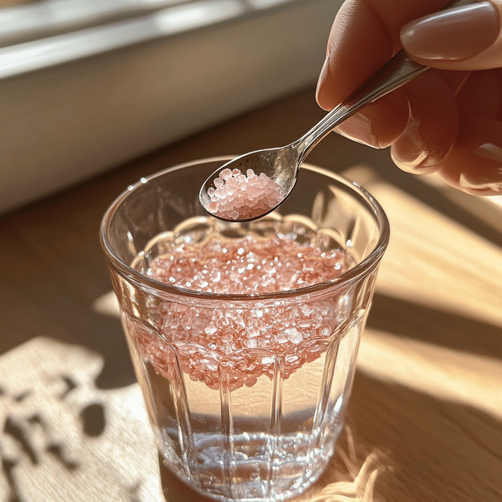 Mixing Himalayan salt into detox water