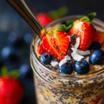 Berry & Chia Overnight Oats recipe card with ingredients