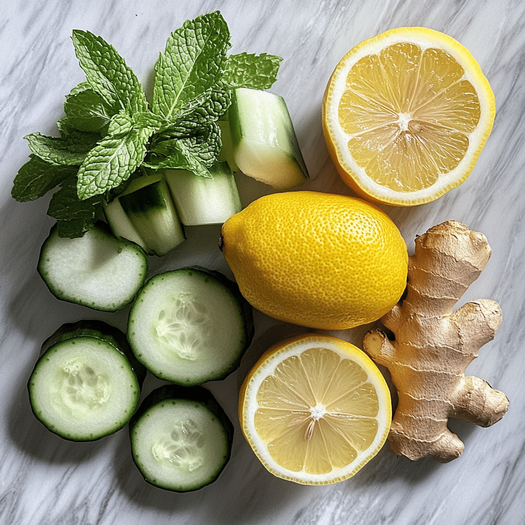 ingredients for making iced lemon detox drink