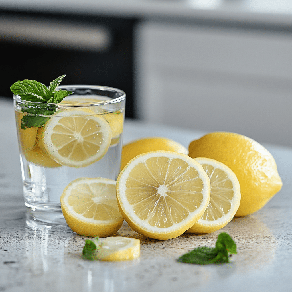 lemon slices and mint in detox water