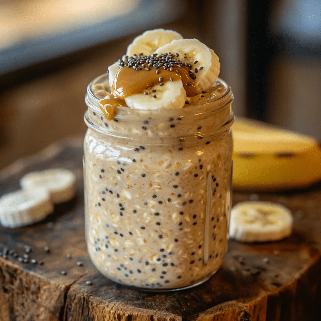 Peanut Butter Protein Overnight Oats – creamy high-protein breakfast jar with oats, banana, and peanut butter