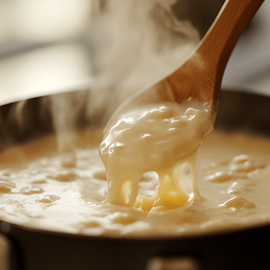 brie cheese melting into pasta water for creamy brie pasta