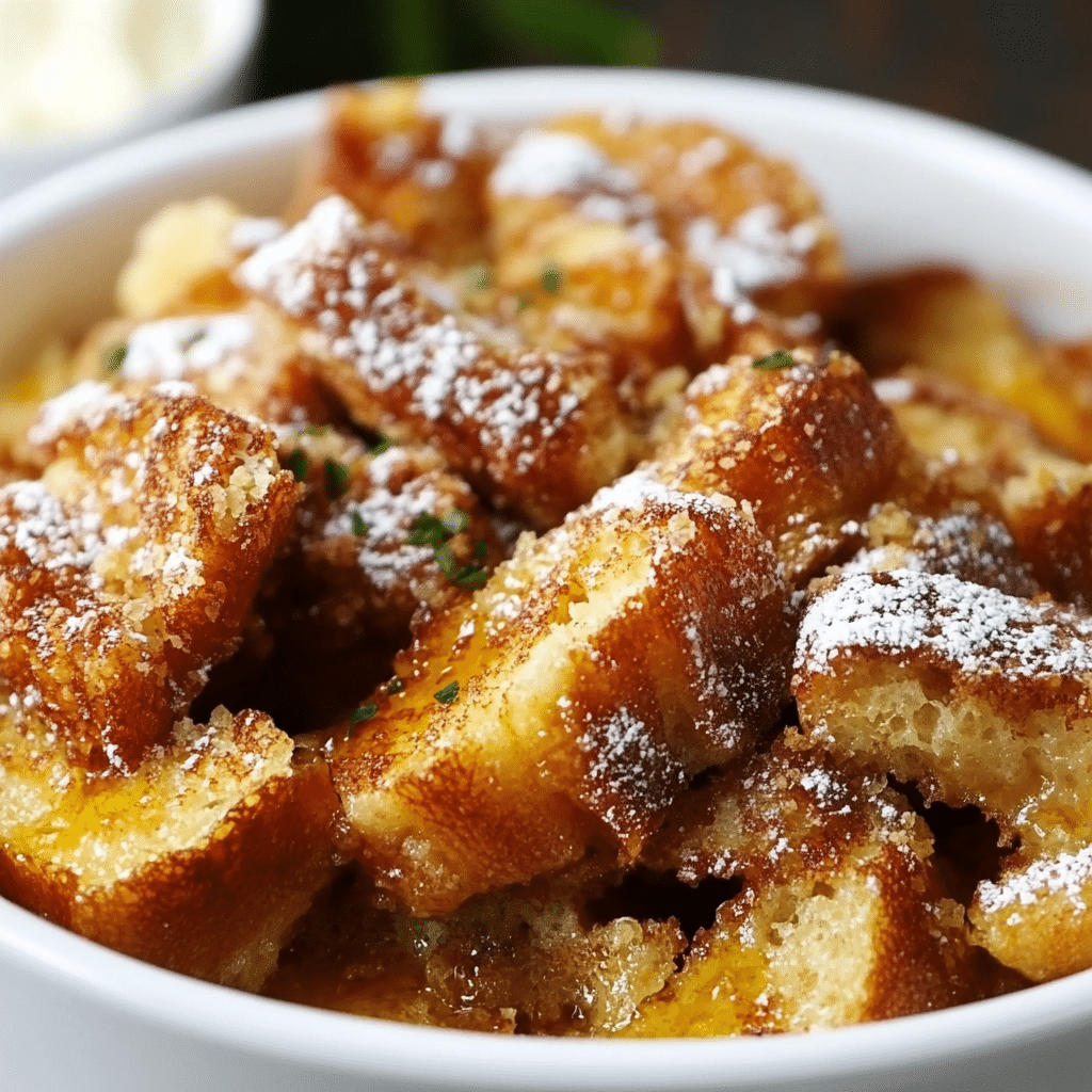 Deliciously baked French Toast Casserole with syrup and berries on top