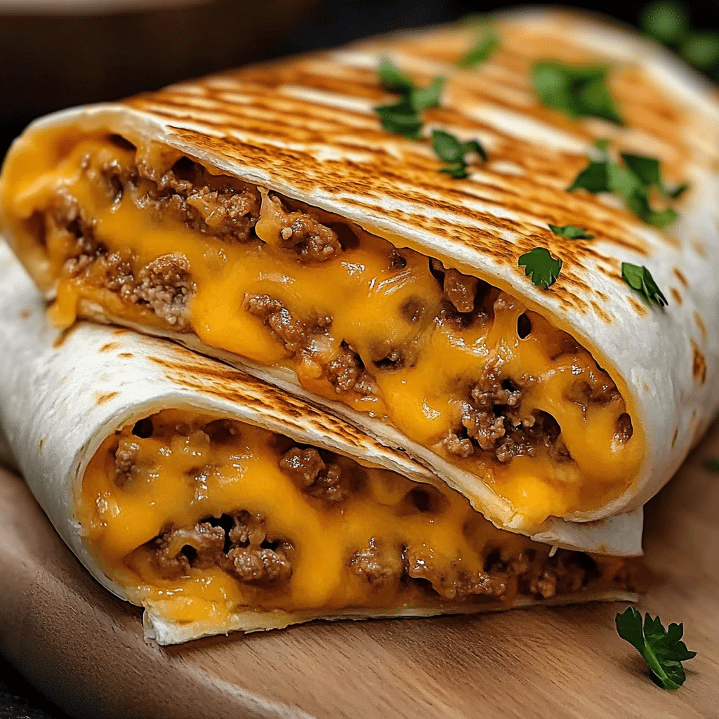 Delicious Grilled Cheese Burrito with melted cheese and crispy edges