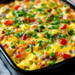 Delicious Pioneer Woman breakfast casserole served on a plate