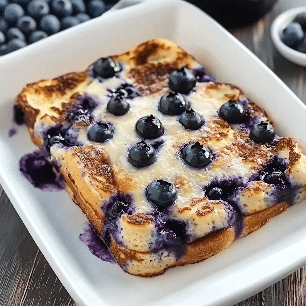 Quick Blueberry French Toast Casserole 4 Delicious Blueberry French Toast Casserole served hot with fresh blueberries