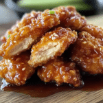 Crispy orange chicken served with rice and vegetables on a plate