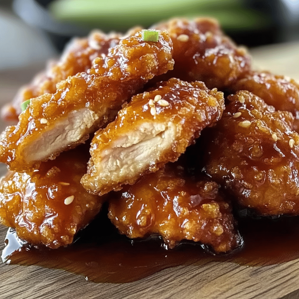 Crispy orange chicken served with rice and vegetables on a plate