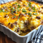 Sausage Hashbrown Breakfast Casserole baked and ready to serve