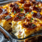 Tasty Crack Breakfast Casserole served in a dish with fresh toppings