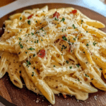 One Pot Creamy Garlic Pasta dish garnished with herbs