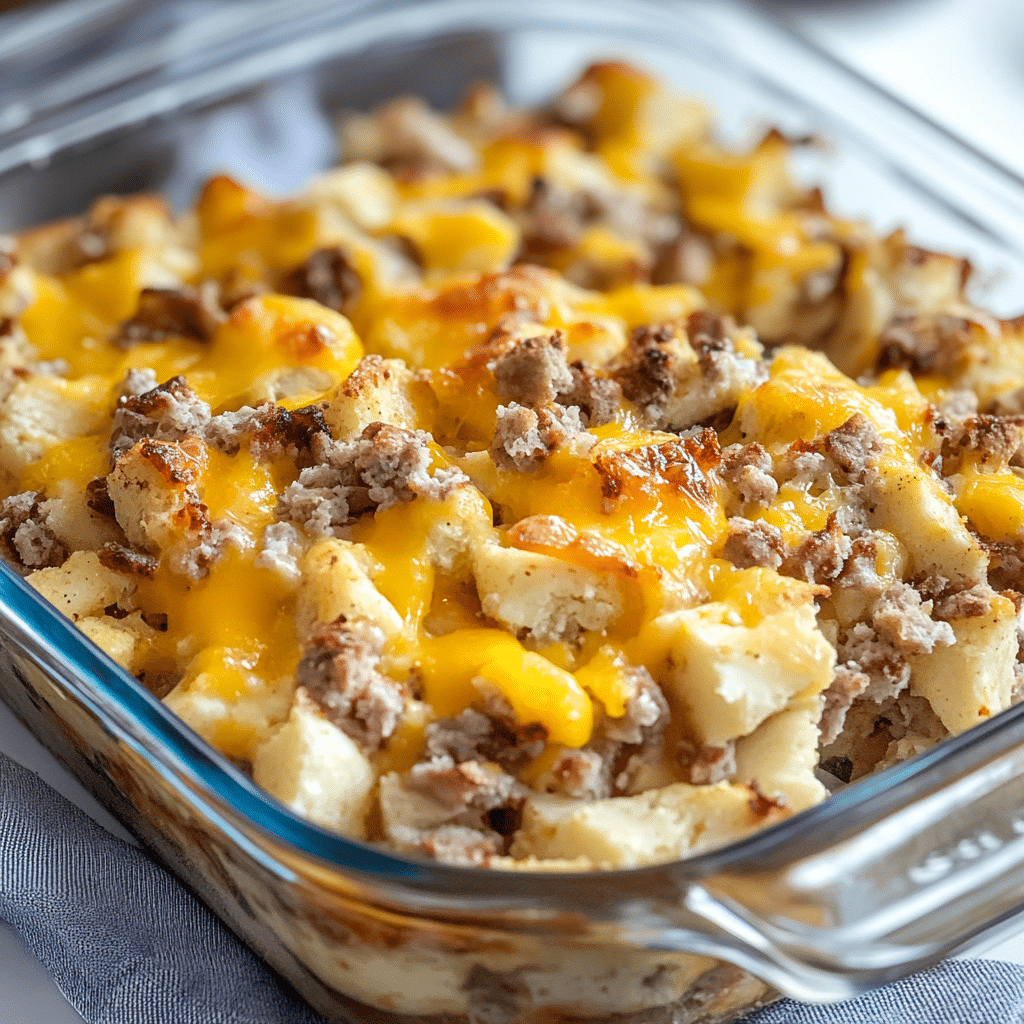 Delicious Crack Breakfast Casserole topped with cheese and herbs