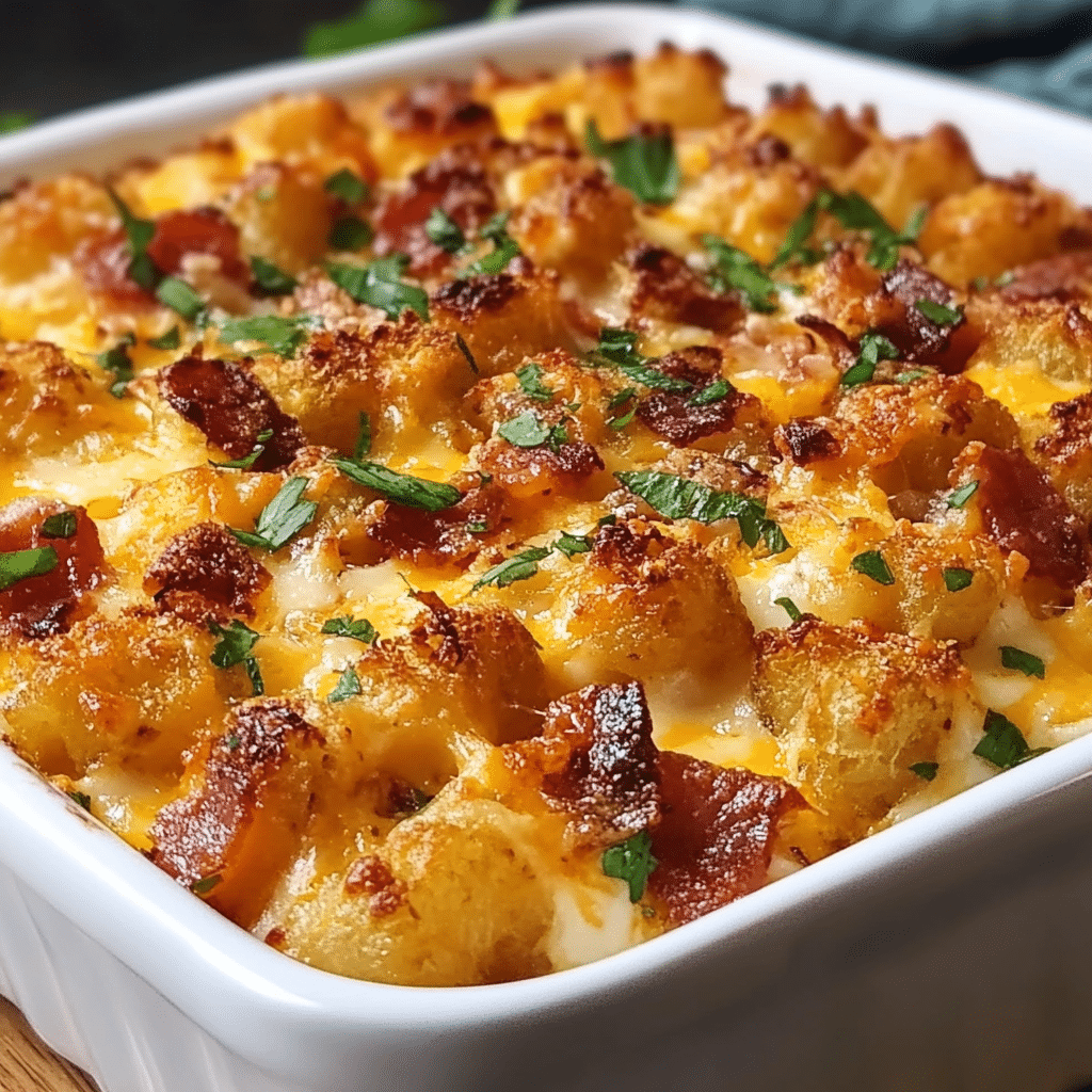 Delicious buttery overnight croissant breakfast casserole ready to serve