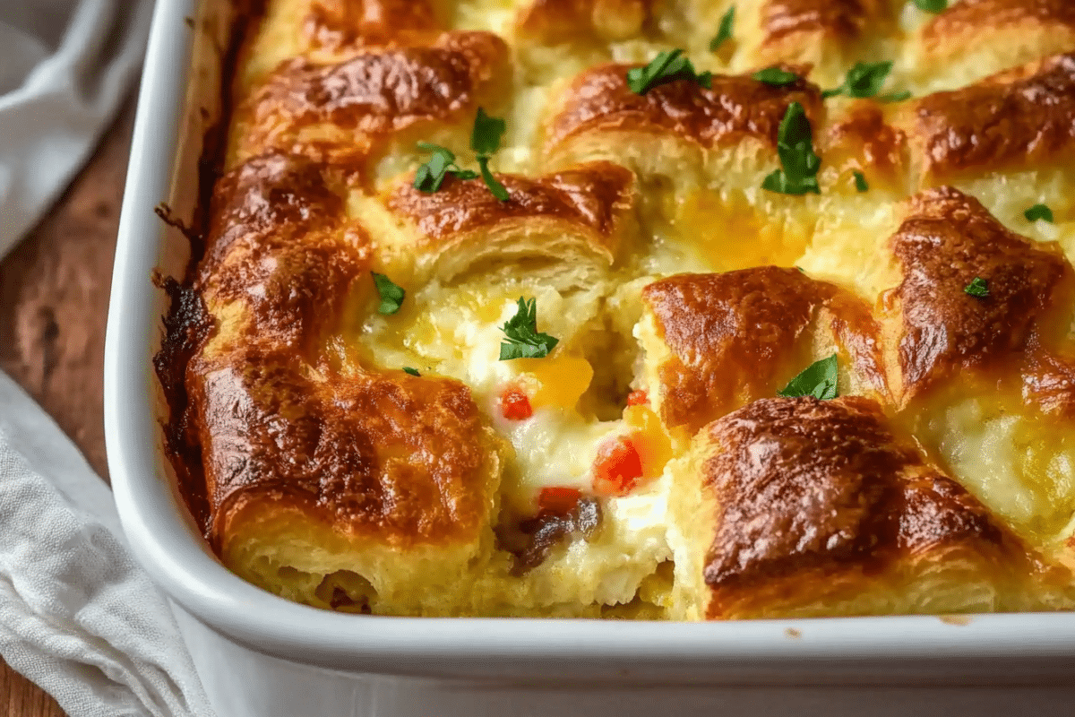 Buttery Overnight Croissant Breakfast Casserole - flirtyfood