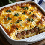 Delicious Sausage and Egg Casserole baked to perfection
