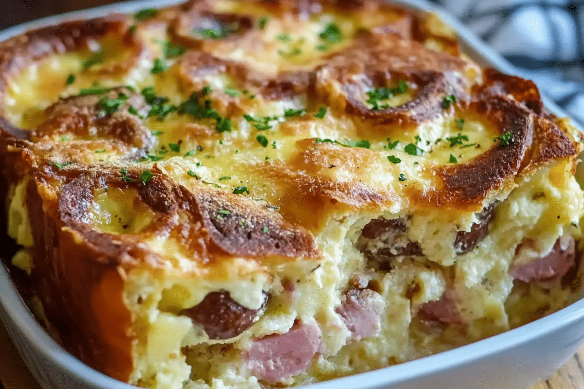 Monte Cristo Breakfast Casserole: Easy & Indulgent with Turkey Bacon 6 Delicious Monte Cristo Breakfast Casserole topped with turkey bacon