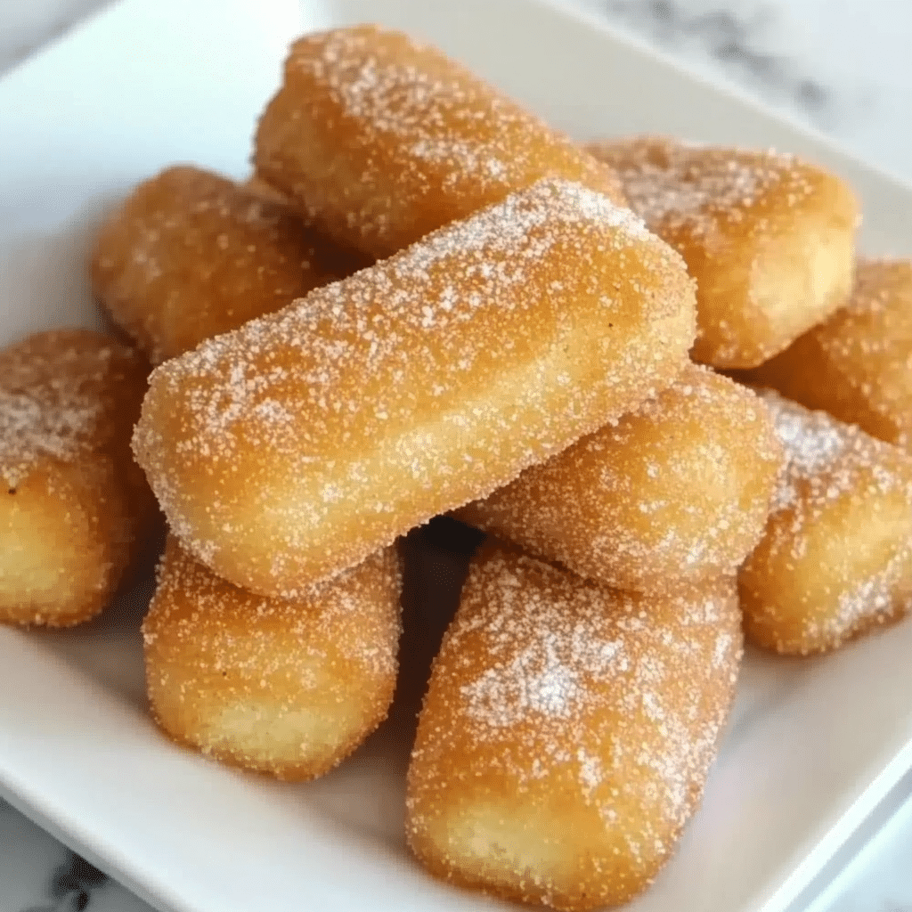 Crispy air fryer churro bites dusted with cinnamon sugar