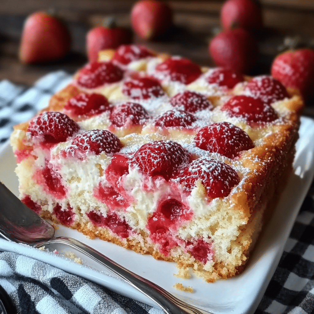 Strawberry Earthquake Cake 4 Delicious strawberry earthquake cake topped with fresh strawberries and cream