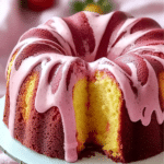 Strawberry Milkshake Pound Cake 7 Strawberry Milkshake Pound Cake served on a white plate with fresh strawberries