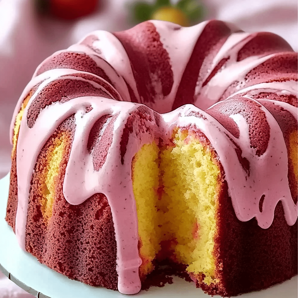 Strawberry Milkshake Pound Cake 4 Strawberry Milkshake Pound Cake served on a white plate with fresh strawberries